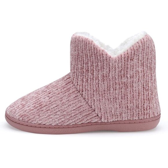 Women's Winter Warm Fluffy Fur Lined Plush Pink Bootie Slippers Shoes - Picture 3 of 8